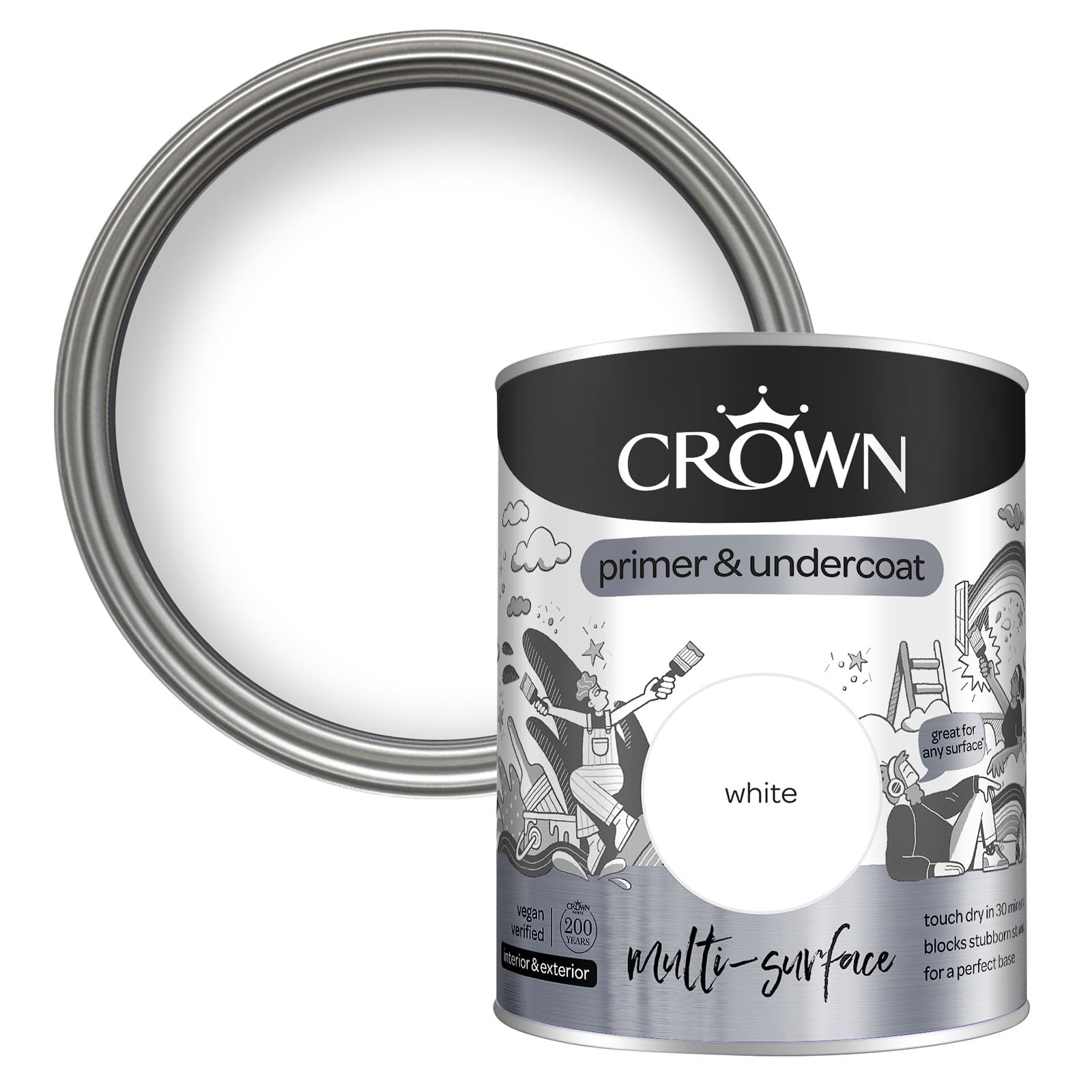 Crown White Multi Surface Primer & Undercoat Paint, 750Ml, 11.80 cm x 9.90 cm x 9.90 cm