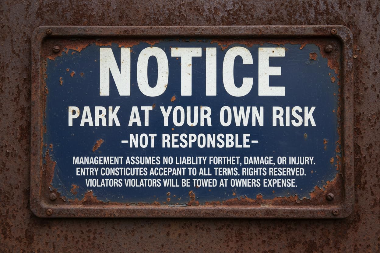 Park At Your Own Risk Not Responsible Tin Sign, 8x12 Inch