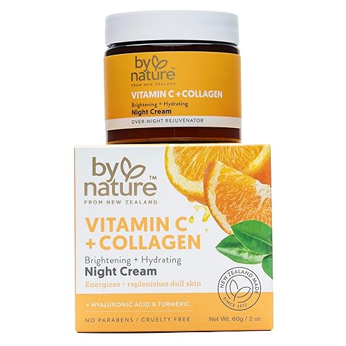By Nature Crema de noche iluminadora con vitamina C y cúrcuma, crema facial de noche rica e hidratante para restaurar tu brillo natural y energizar