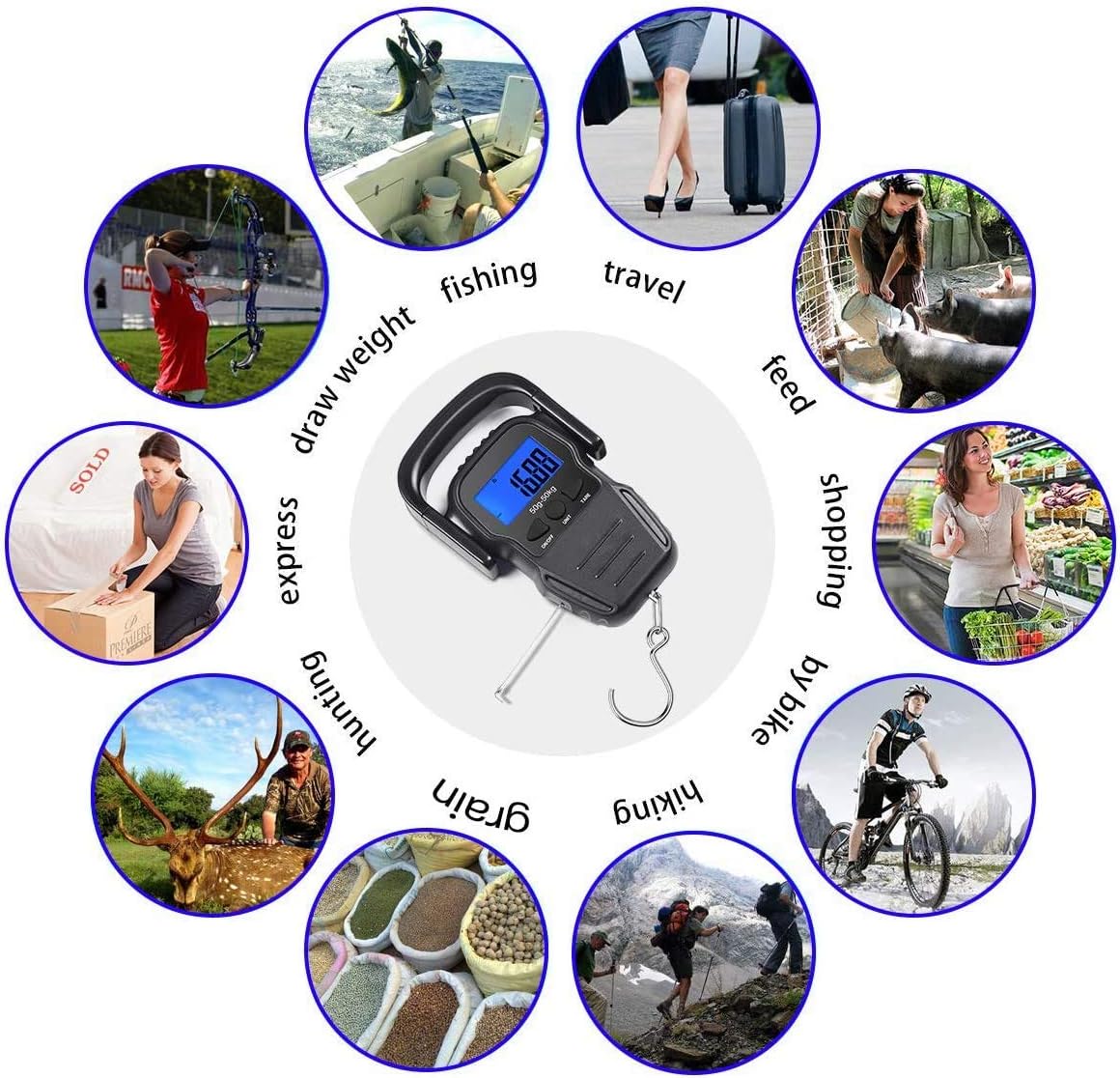 CaseBuy Digital Fish Scale 110lb/50kg, Portable Hanging Hook Scale Electronic Fish Weighing Scale with Tape Measure/Large Backlit LCD Display, 2AAA Batteries Included, Gifts for Man Dad Fisherman : Sports & Outdoors