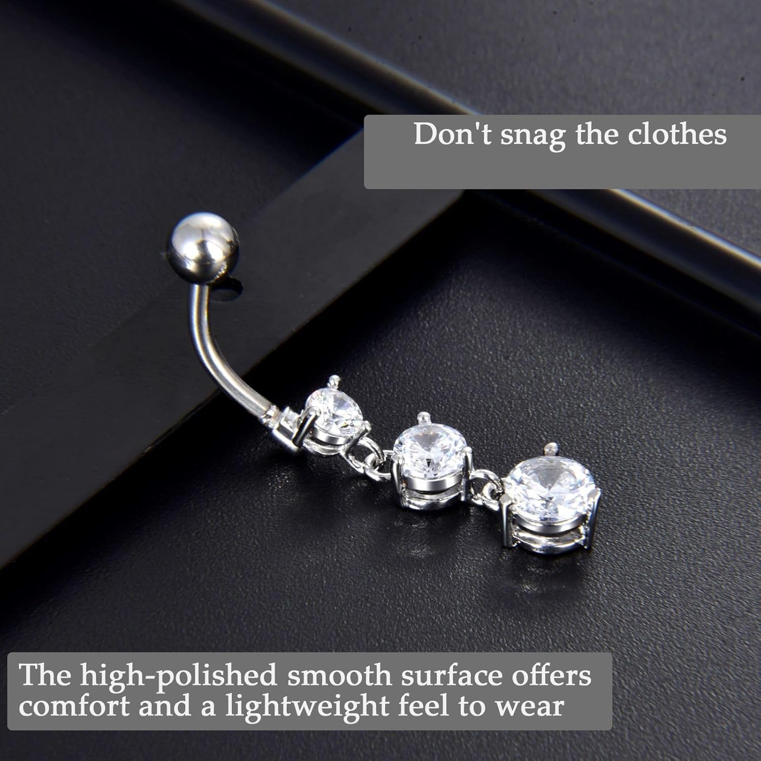 CANDYFANCY 14G Dangly Belly Button Rings Surgical Steel Gem Navel Rings Dangle Triple Round CZ Barbell Belly Piercings Jewelry - Image 2