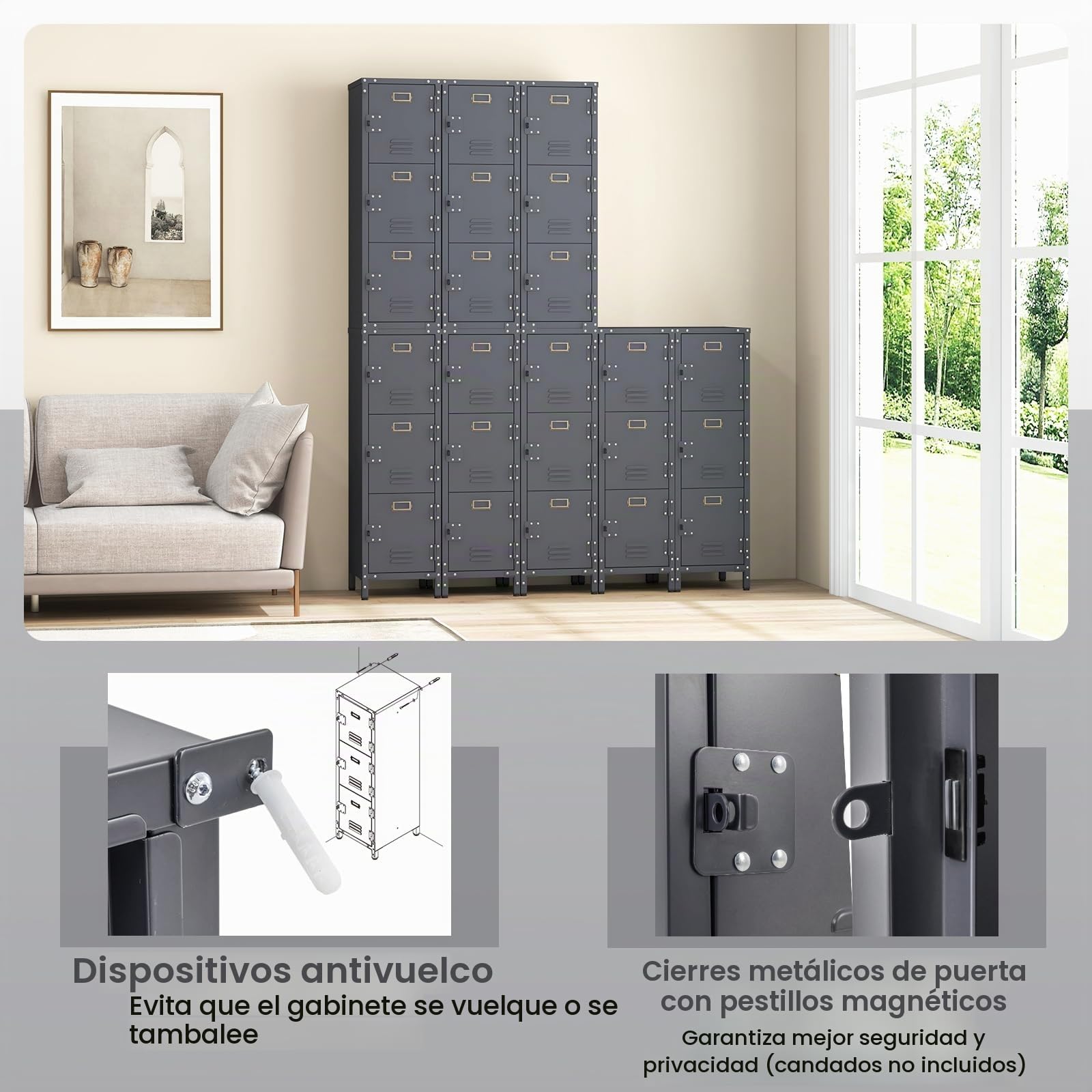KOMFOTTEU Armario de Metal con 3 Puertas con Cerradura, 30 x 35 x 100 cm | Estantería Archivador con Dispositivo Antivuelco, Gabinete Vertical Industrial , Organizador para Oficina