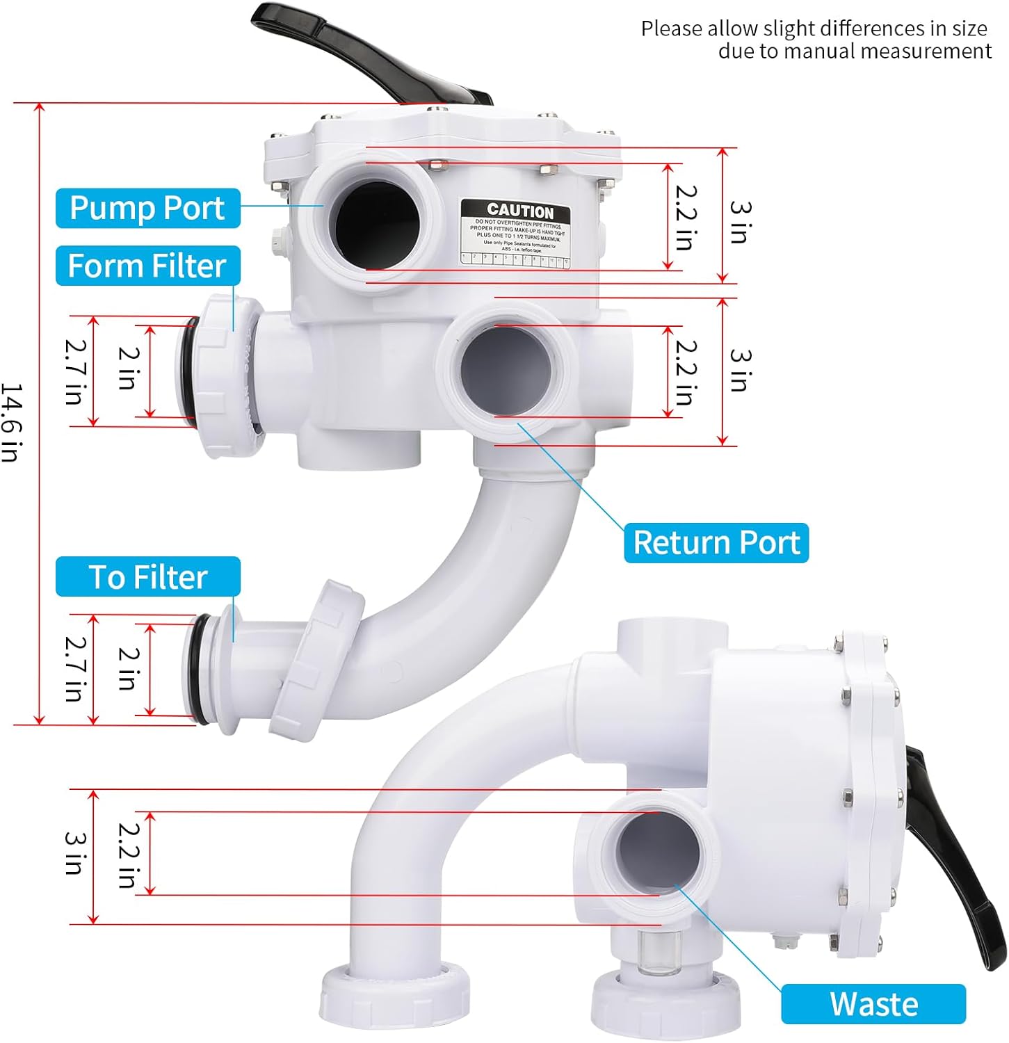 261055 Multi-Port Valve for Triton C II HD and Quad D.E. Pool and Spa Side Mount Mound DE and Sand Filters, 2" Pipe, 7.5" Centerline (261055 White)