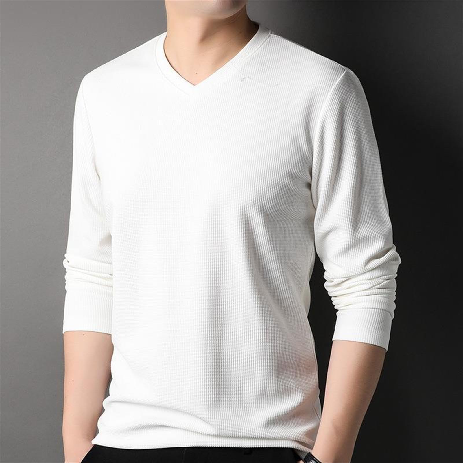 Men's Waffle Long Sleeve Shirt Henley Shirt Casual Regular-Fit Undershirts Lightweight Pullover Golf Thermal Tops (54,White)