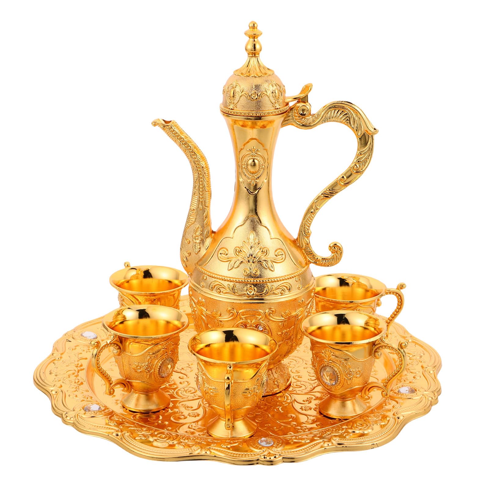 Juego de té retro dorado de elegancia sofisticada SECFOU con tazas y bandeja para restaurante