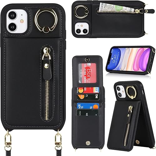 Miniatura 6 de Jaorty Funda para iPhone 11 para mujer con soporte para tarjetas, funda para iPhone 11 con correa, funda cruzada con ranuras para tarjetas de