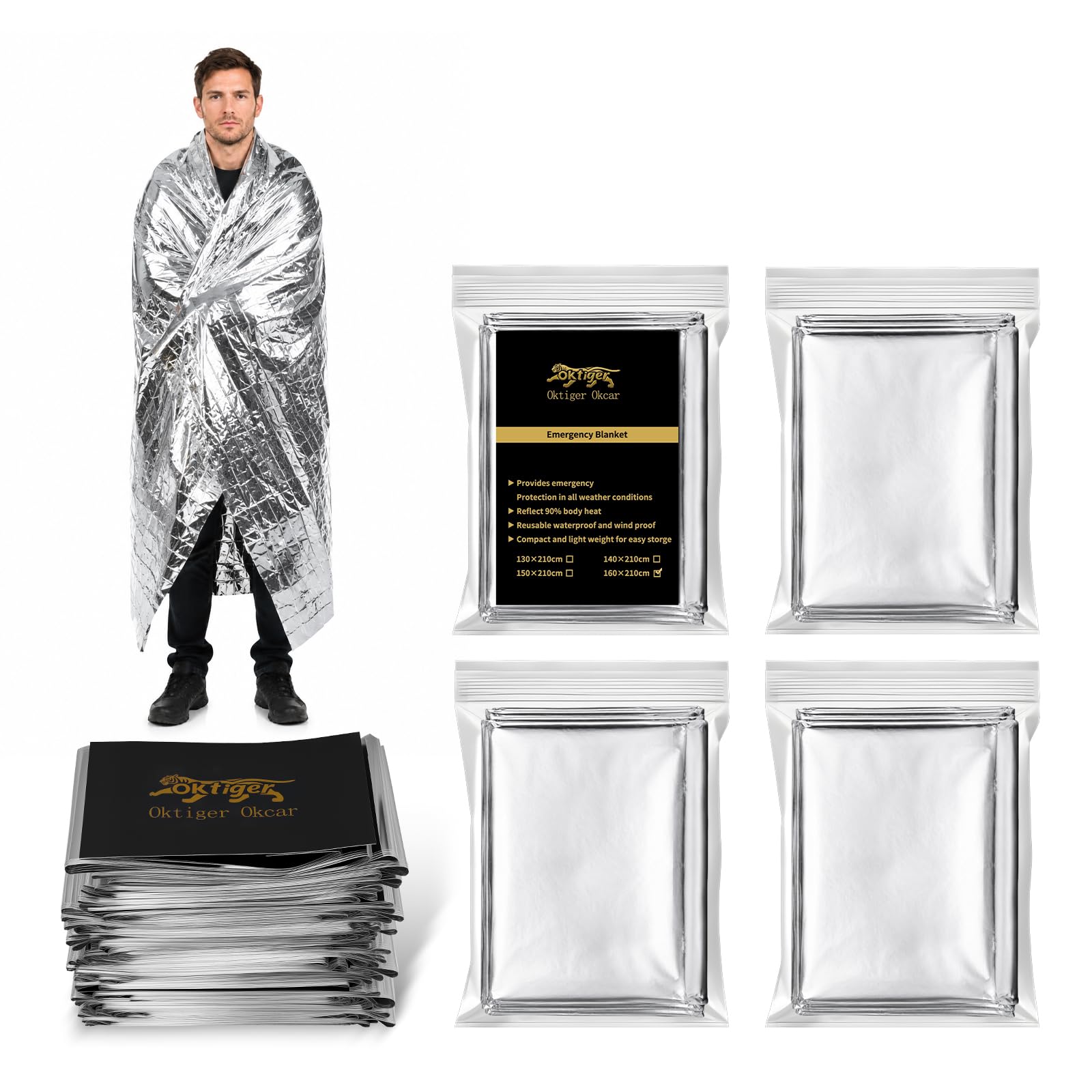 oktiger 4 Pack Emergency Blanket Thermal Mylar Rescue Blanket Waterproof Foil Survival Gear, 83'' L x 52'' W Fits Essential for Vehicle Breakdown, Automotive, Roadside Safety, Survival Or First Aid — Amazon image 10