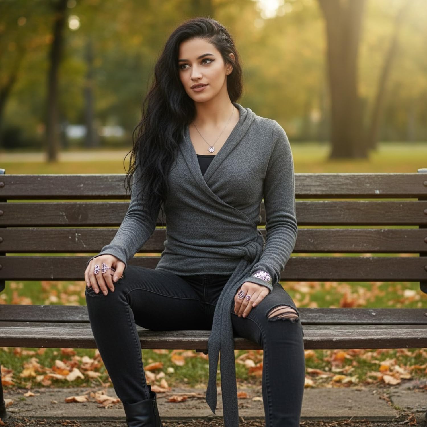 GURU SHOP Wickelshirt, Baumwollstrick Pullover, Wickeljacke, Damen