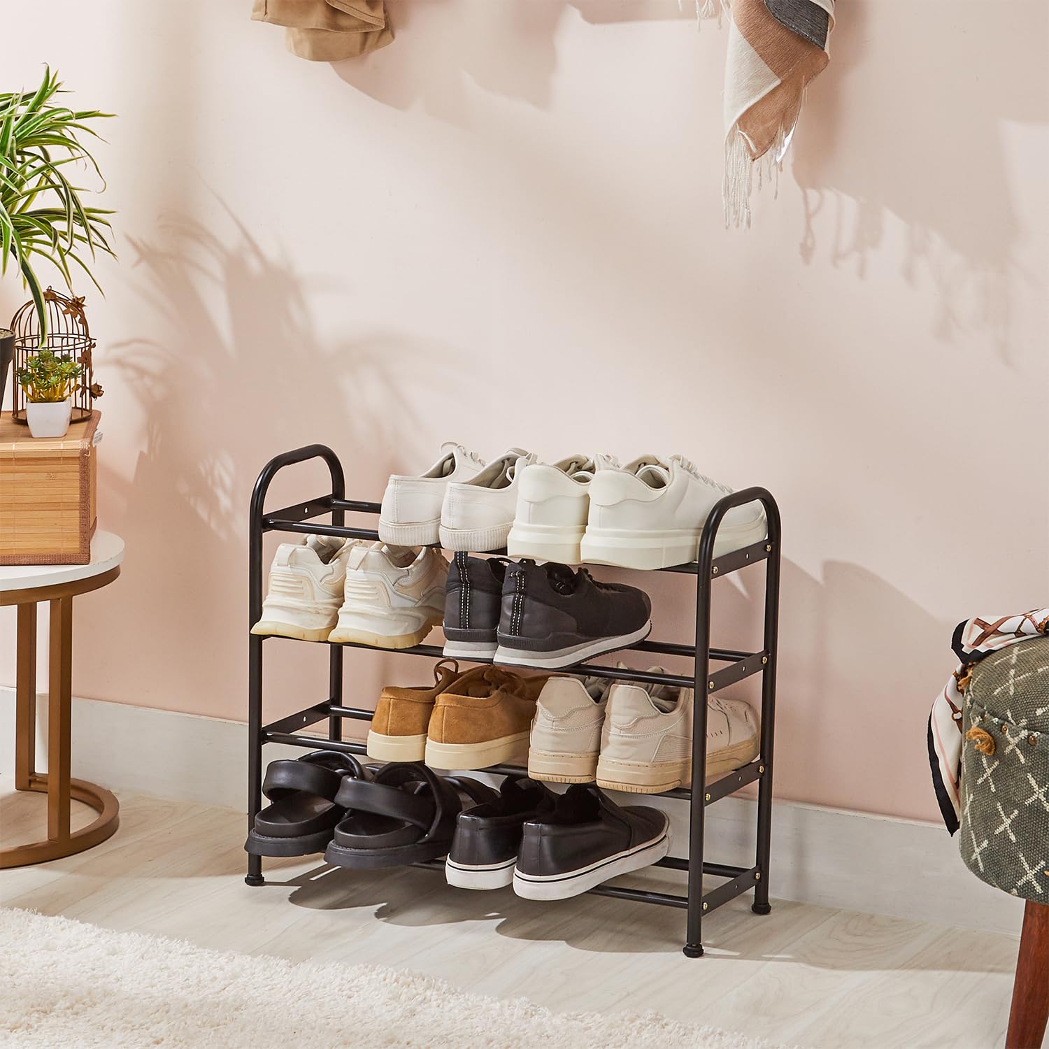 amazon basics-Shoe Rack - Adjustable for Kids/Adult Shoe Model - 4 Layer (61.5W Cm X 19D Cm X 51.8H Cm) Black, Carbon Steel-image-10