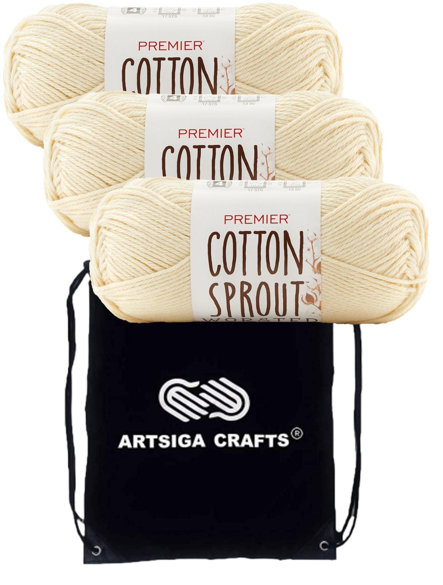 Fil à tricoter Premier Yarns Artsiga 100% coton peigné doux crème 2101-26 - 3 écheveaux