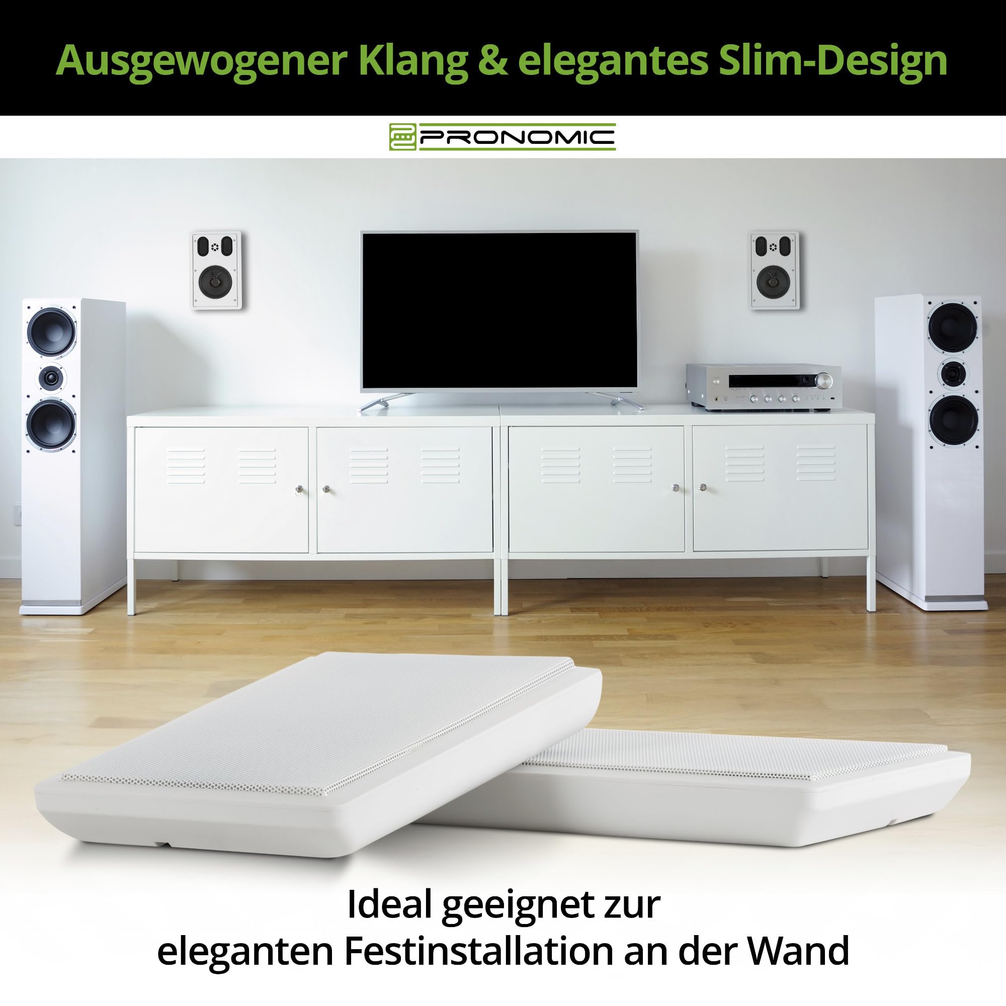 Pronomic FLS-540E WH Set Diffusori Flatpanel da Parete (2 Coppie HiFi Flat Speaker, Cassa 2 Vie, Woofer 5,25"/133mm, Tweeter 1,2"/30mm, 30/60 Watt (RMS/Peak), Connessione a morsetti) bianco