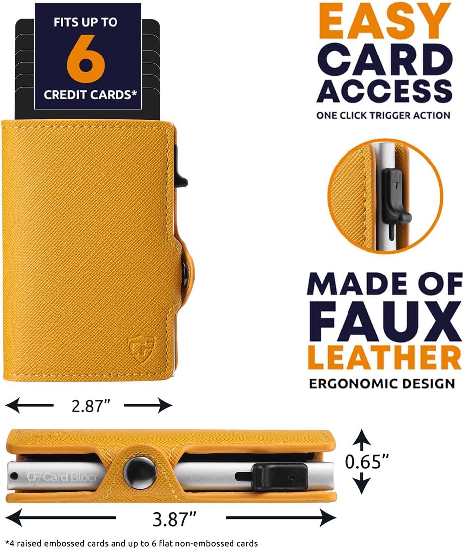 RFID Wallet for Women – Slim Pop-Up Card Holder, Saffiano Orange
