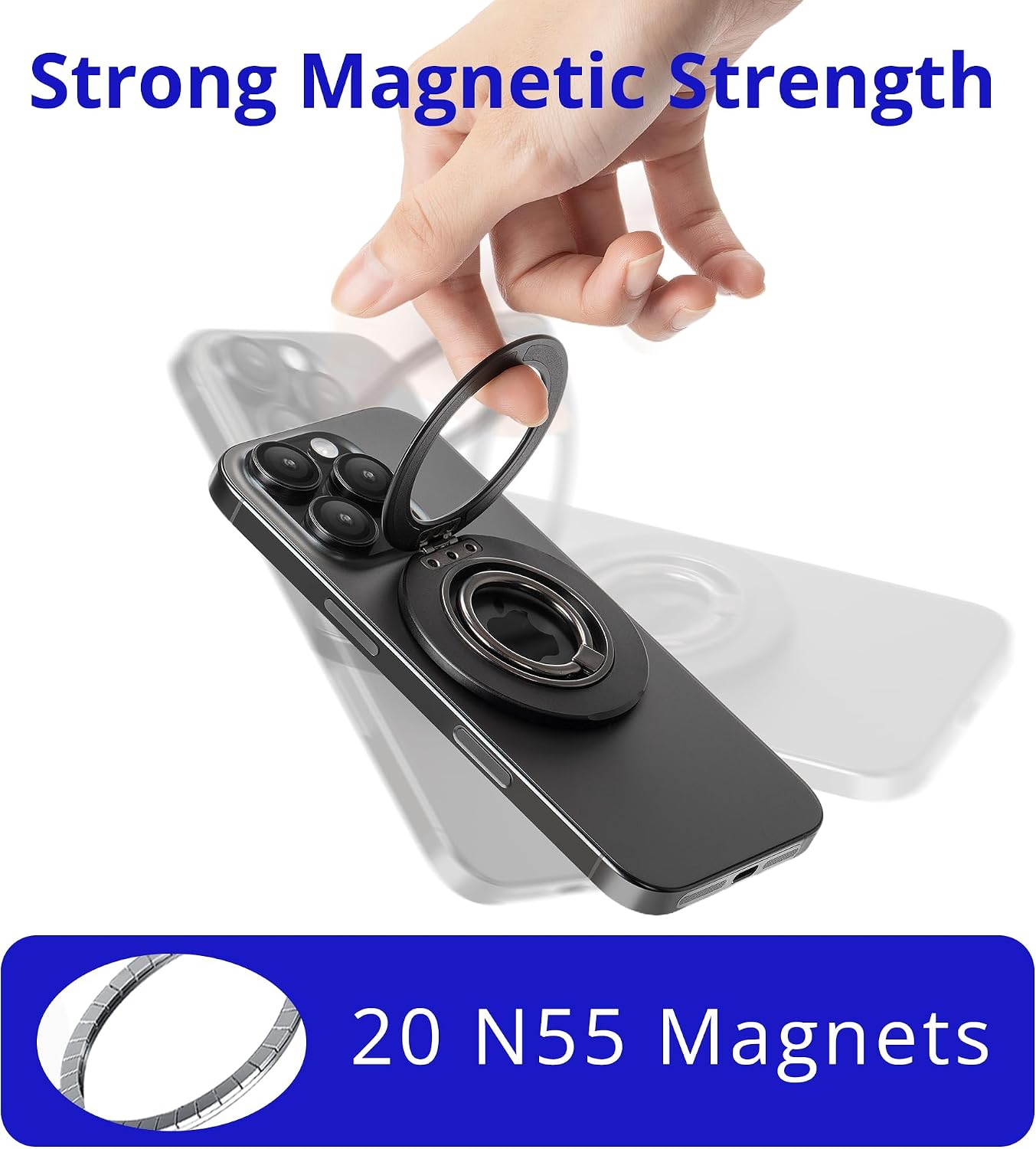 Dual-Sided Magnetic Phone Mount for MagSafe, Ultra-Slim Metal Ring Holder Grip with Kickstand, 2-Way Magnet for Gym & Kitchen, Stick to Any Steel Surface for iPhone 17-12 Pro Max (Matte Black)