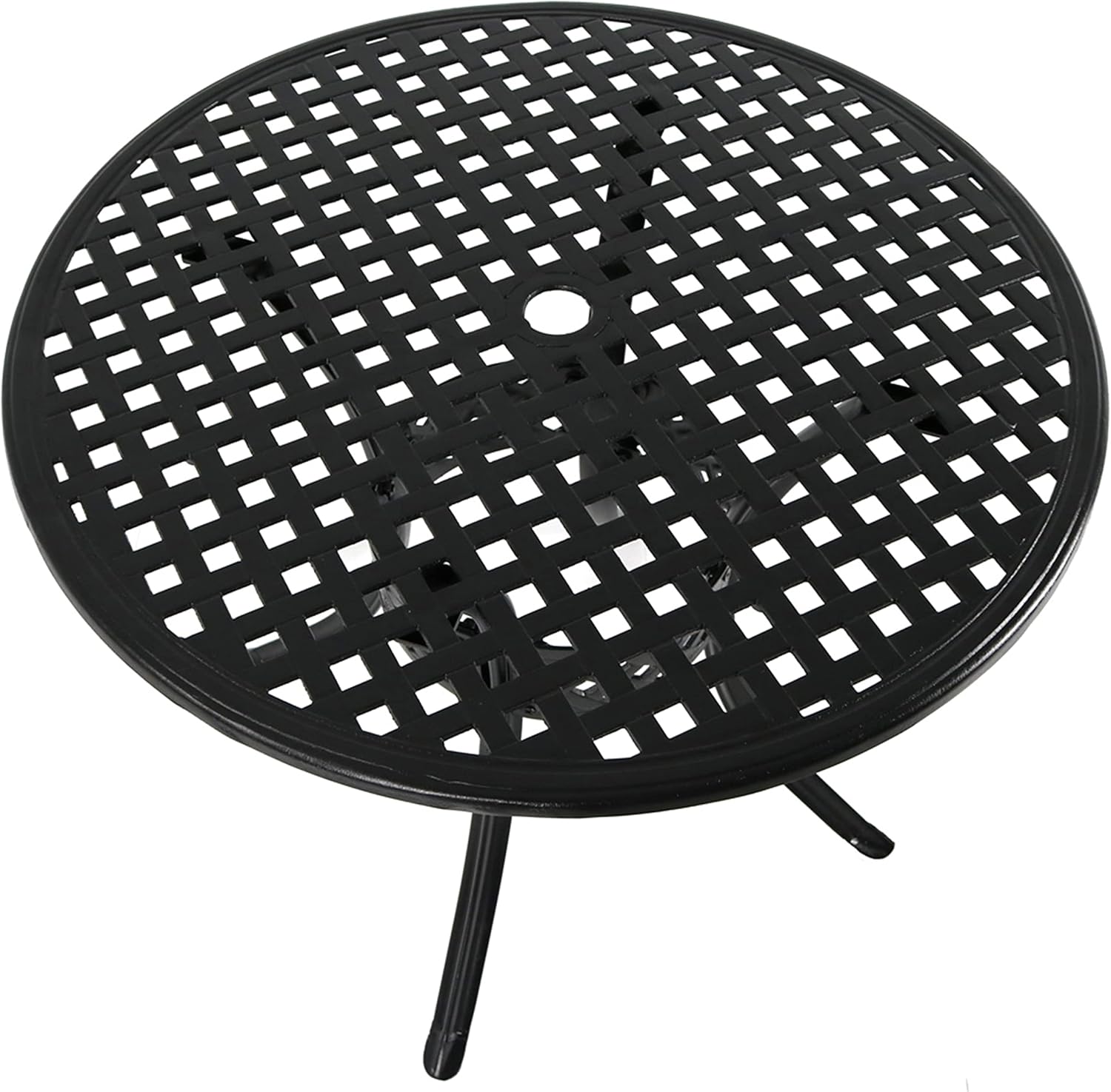 Sunnydaze Decorative Lattice Cast Aluminum Patio Dining Table with Umbrella Hole - 33-Inch Diameter - Black