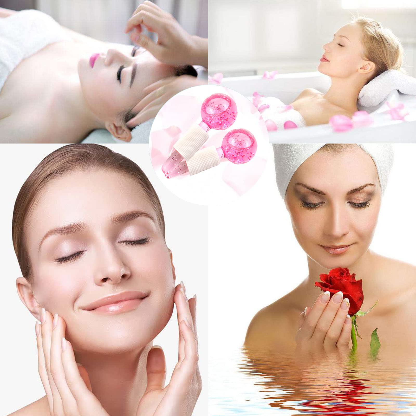 Massaggio Ice Roller Ball, Facial Globes, Massaggiatori per Pelle Fredda, 2 Sfere per Massaggi, Magic Globe Ball Massager Tool per la Cura Della Pelle del Viso e Degli Occhi (Rosa)