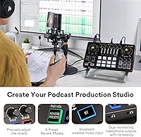 Vista 8 de MAONO Kit de Equipo de Podcast Interfaz de Audio de 10 Canales y Micrófono Dinámico XLR MaonoCaster con Preamplificador Profesional, 48V, Bluetooth