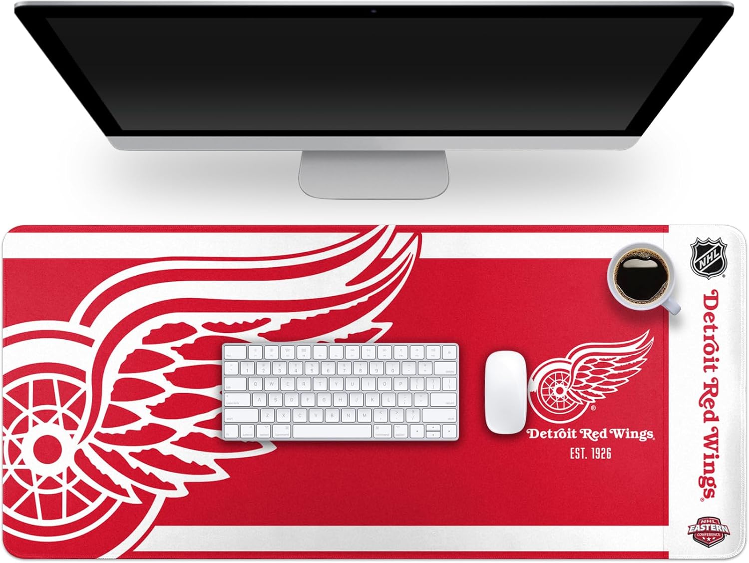 FOCO NHL Official Established Primary Logo Wordmark Home Office Desk Pad Mouse Pad Mat 35" x 16" (Detroit Red Wings, Detroit Red Wings)
