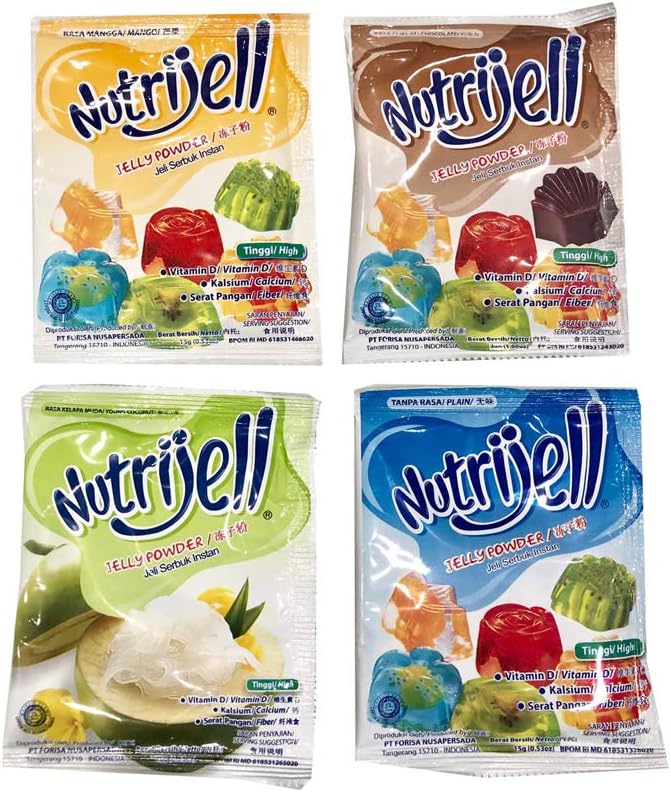 Combo Pack : 6 Nutrijell Plain (Jelly Powder) 6 Nutrijell Chocolate (Jelly Powder) 6 Nutrijell Manggo (Jelly Powder) 6 Nutrijell Coconut (Jelly Powder)