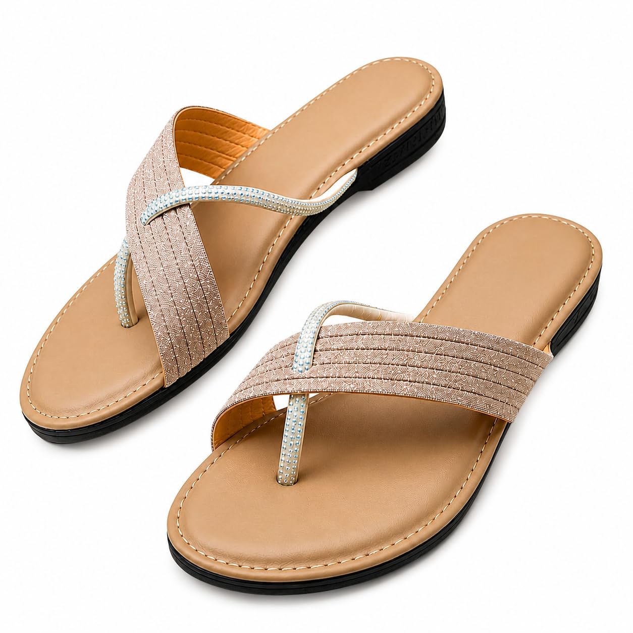 Women’s Glitter Toe Ring Flats Sandals, Sparkly Slip-On Casual Wear Slippers, Soft Cushioned Footbed, Lightweight Anti-Skid Sole, Comfortable Daily Wear Footwear for Women-image-14