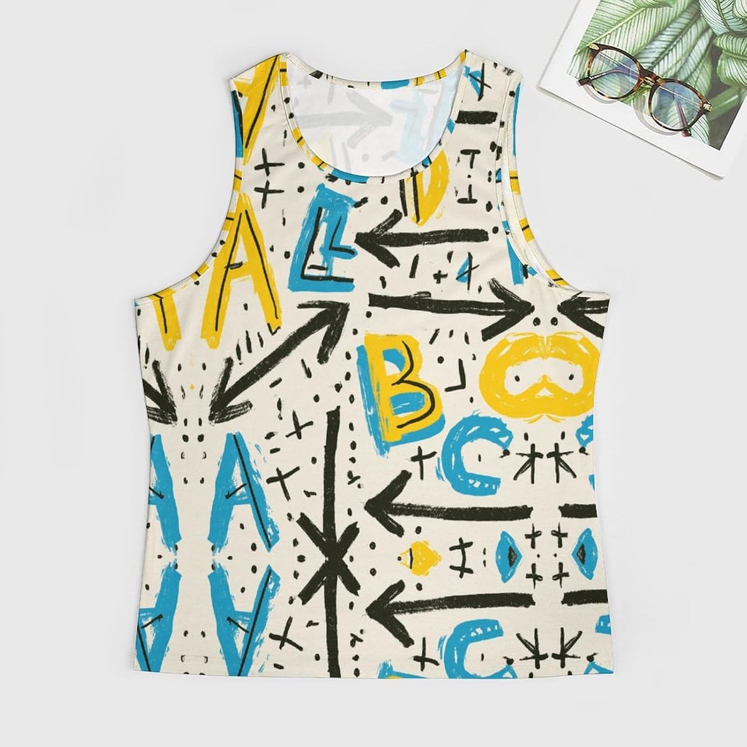 Letters ABC Men's All Over Print Muscle Tank Top Sleeveless V Neck Workout Gym Casual Sports Tee S‑5XL