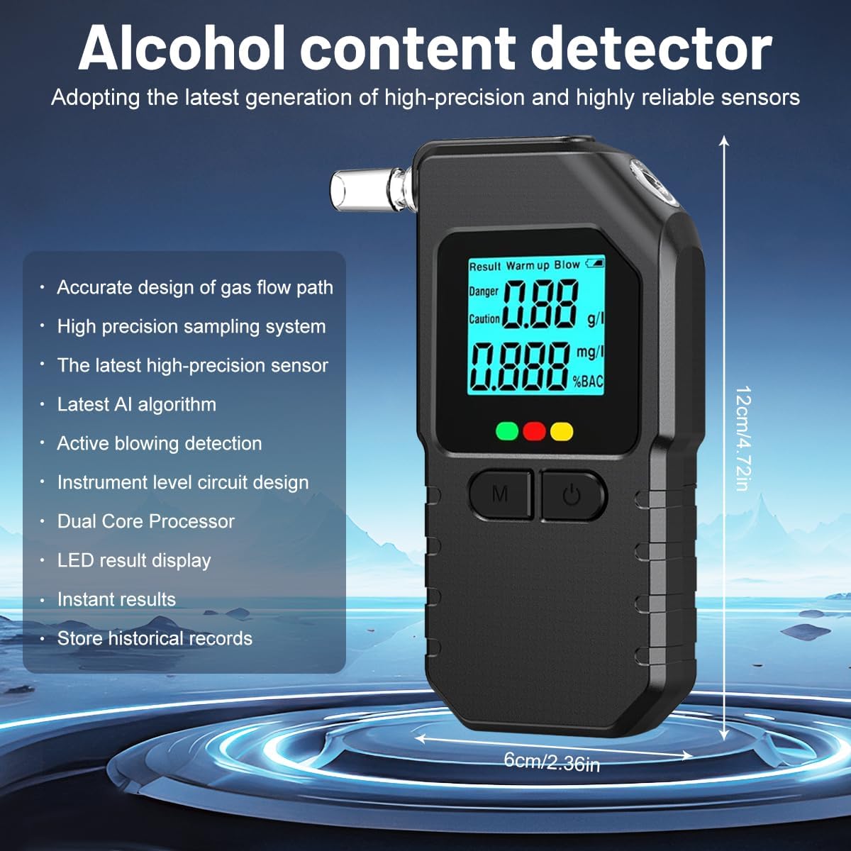 Alcol Test Portatile,Un'elevata Precisione Alcol Test,Etilometro Portatile Certificato,Doppio Sensore Alcol Test,con Display Digitale LCD,25 Boccagli,per Uso Domestico e Professionale