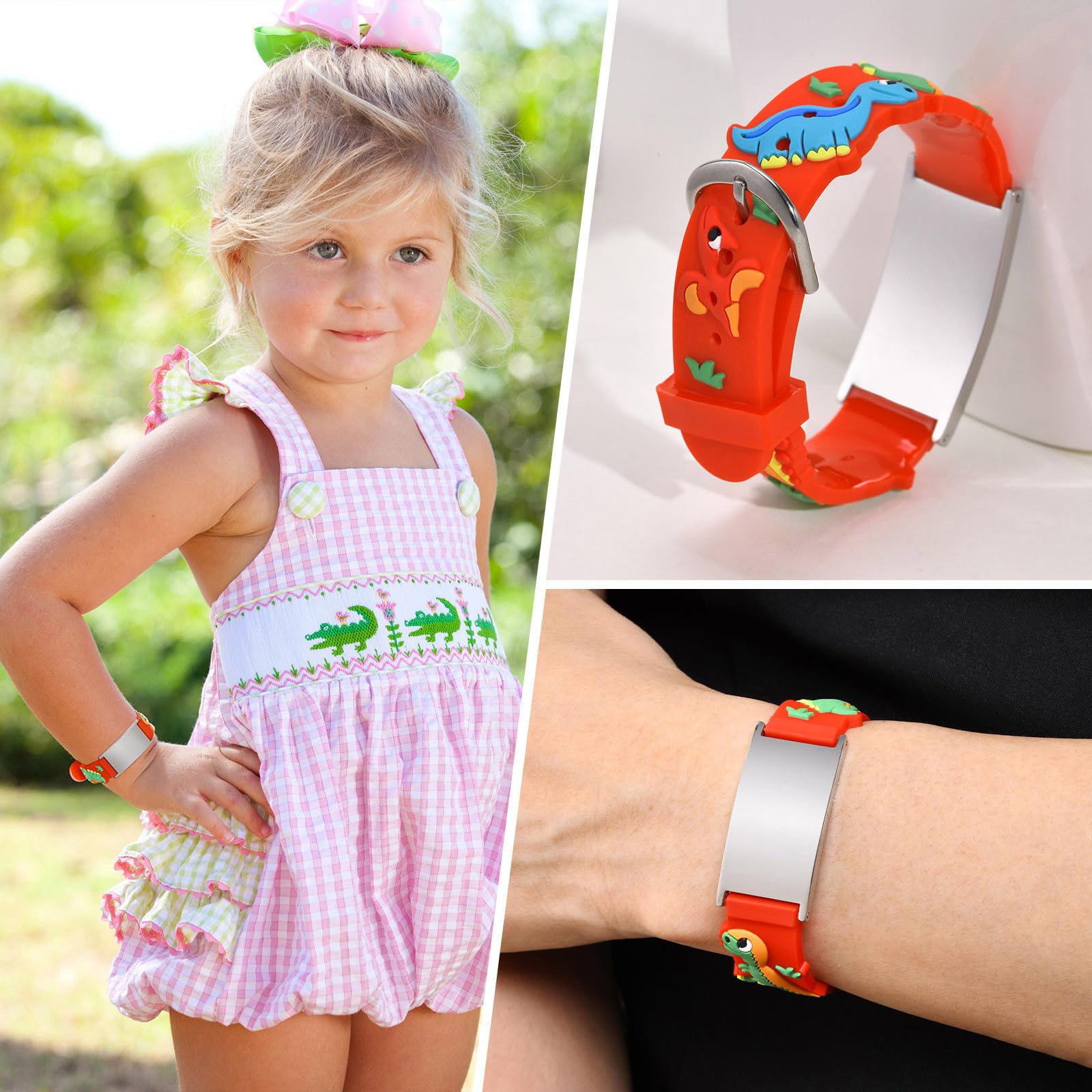 XUANPAI Bracelet Identification SOS Personnalisable, Urgence Bracelet Medical Bracelet pour Enfants, Cartoon Style Silicone Imperméable Bracelet Réglable pour Garçons Filles Adolescents