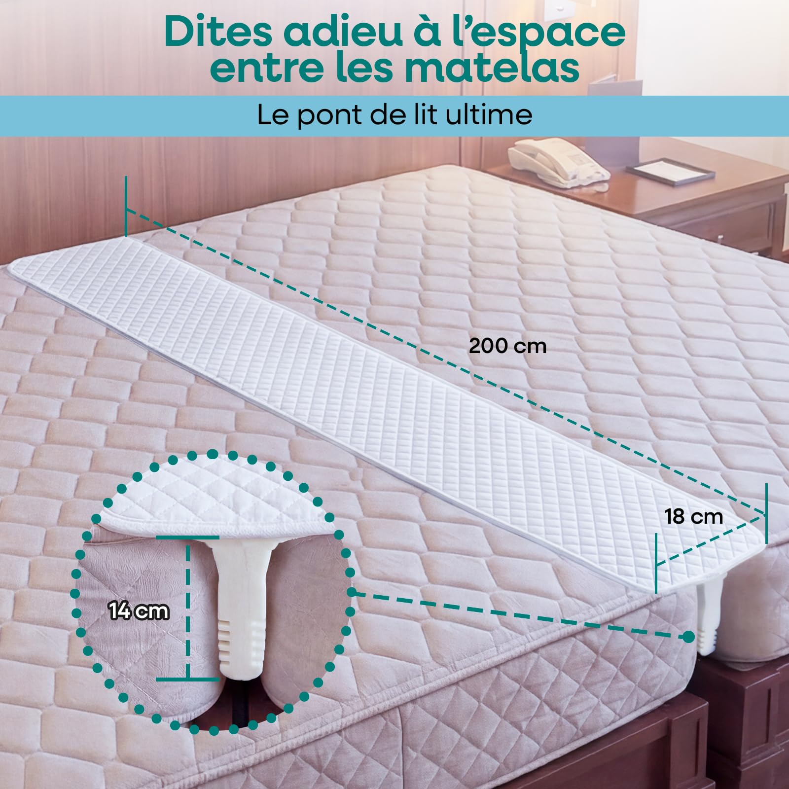 Pont de Lit Split King - Convertisseur pour Matelas Twin - Mousse Dense | Coin Biseauté Breveté Anti-Glissement, Hypoallergénique et Respirant, Idéal pour Chambres d'Amis et Couples