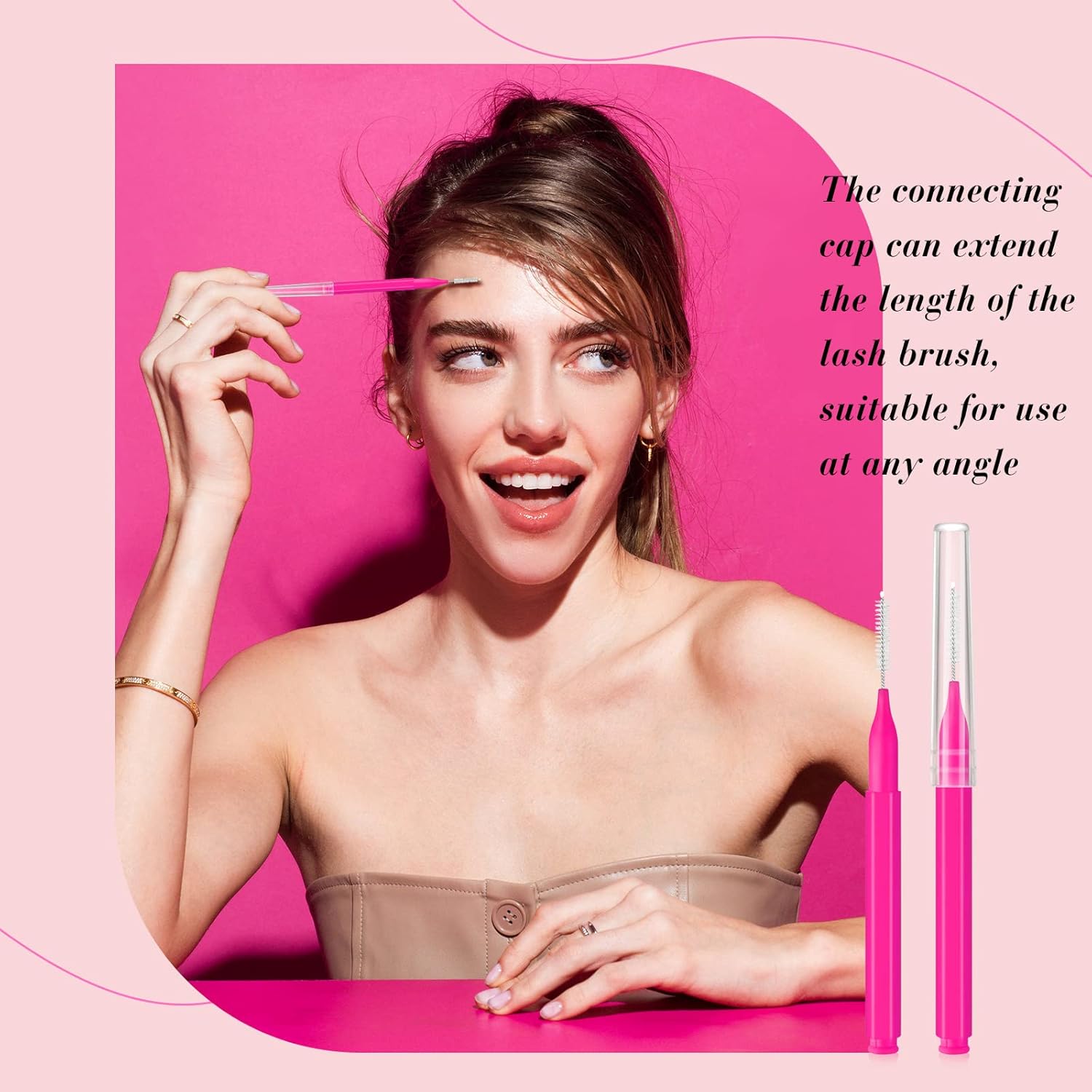 100 Pieces Micro Eyebrow Spoolie Brush with Brow Linat