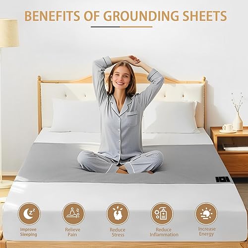 Miniatura 4 de Sábanas de tierra para cama tamaño Queen, sábanas de cama con tierra con 10% de fibra plateada, sábanas de tierra para un mejor sueño, energía,