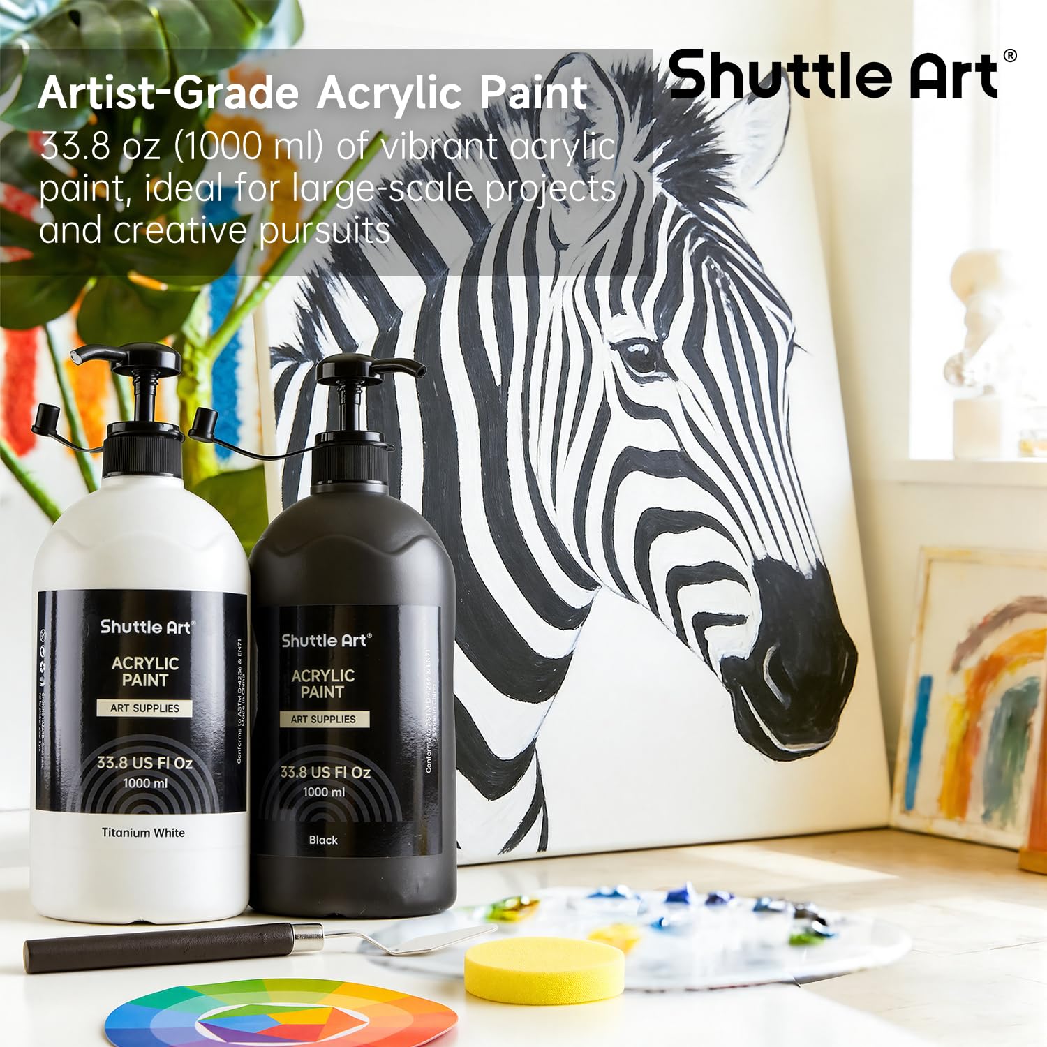 Shuttle Art 33.8oz Acrylfarben Weiß und Schwarz