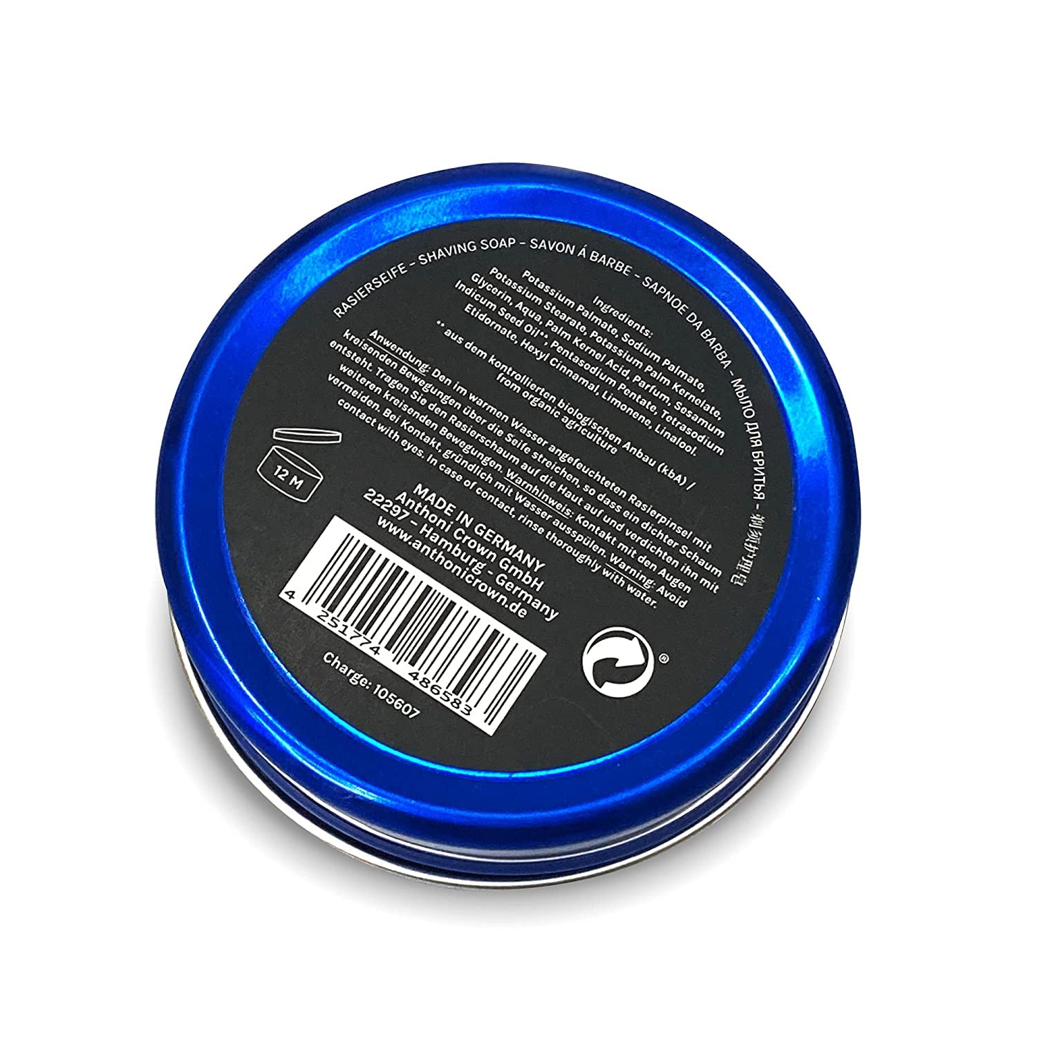 Anthoni Crown mydło do golenia, dla mężczyzn i kobiet, 150 g, do wszystkich rodzajów skóry, wyprodukowano w Niemczech, bogata pianka do golenia, olej palmowy ze zrównoważonych źródeł, członek RSPO
