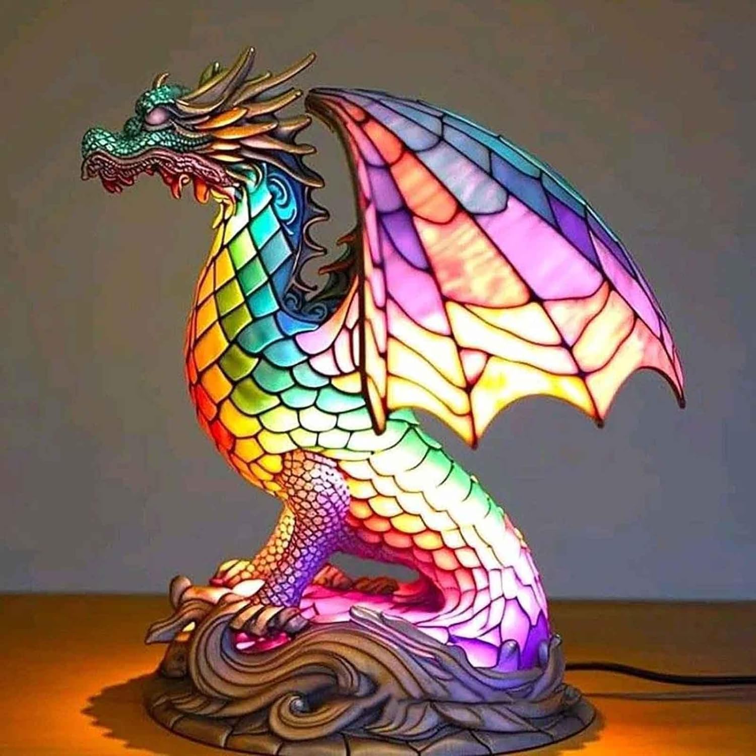 3D Animal Lamp, Retro Stained Animal Night Light Lamp, Vintage Animals Table Lamp, Bohemian Resin Animal Lamps for Bedroom Living Room Dining Room Nursery Office Home Decoration (Dragon)