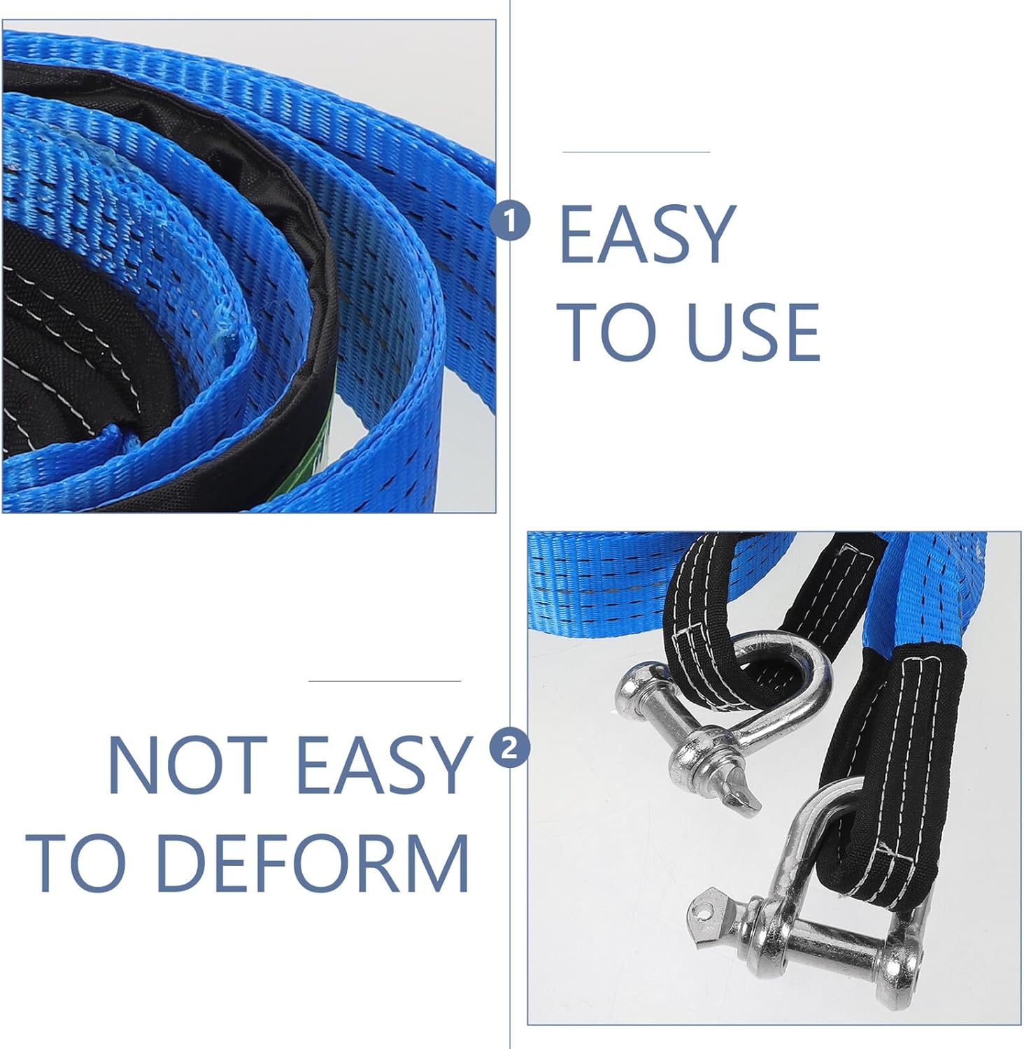 Vehicle Tow Strap 4m 8t with Night Reflective U-Shaped Hook, Reflective Automotive Towing Rope for Car Emergency and Off-Road Trailer Use