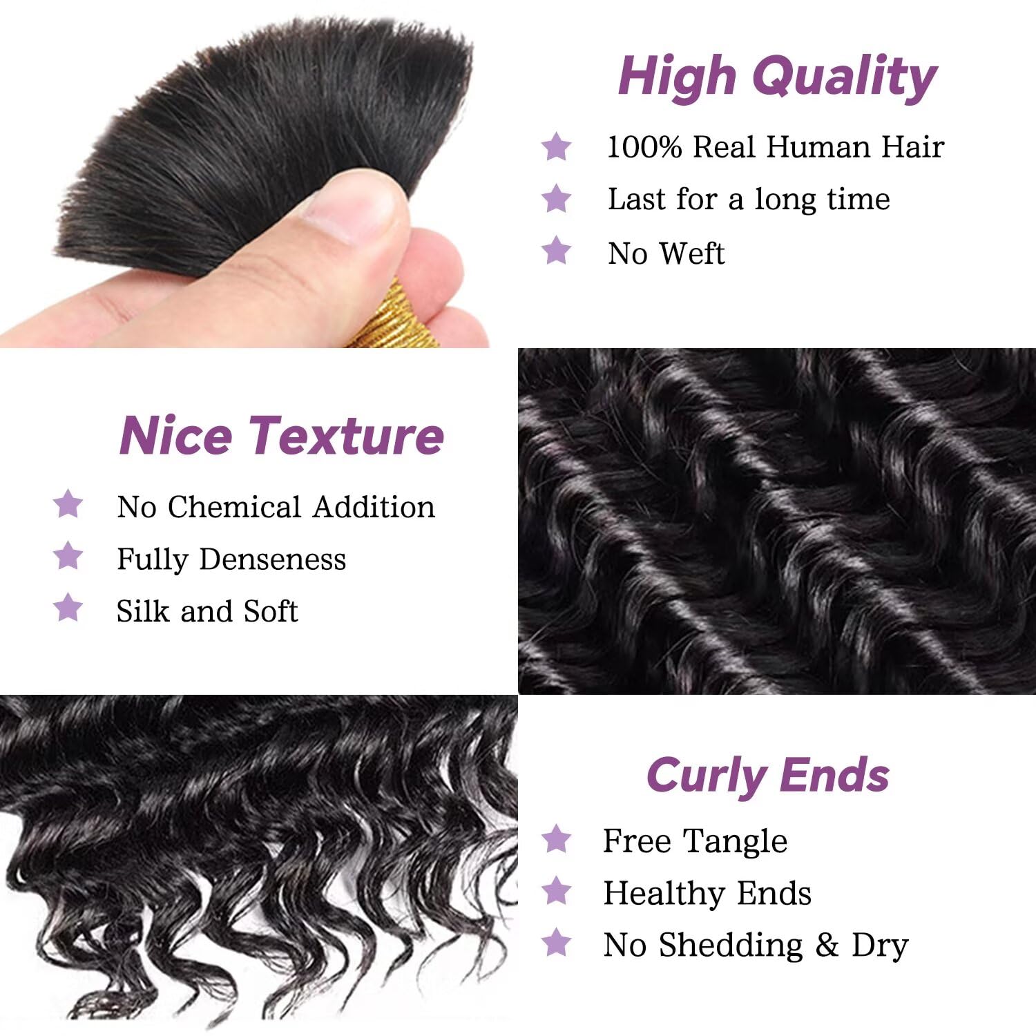 Cabello humano trenzado para trenzas bohemias, 4.23 onzas, cabello humano ondulado a granel para trenzar, sin nudos, 12A, 100% sin procesar, extensiones de cabello virgen brasileño bohemio a 2
