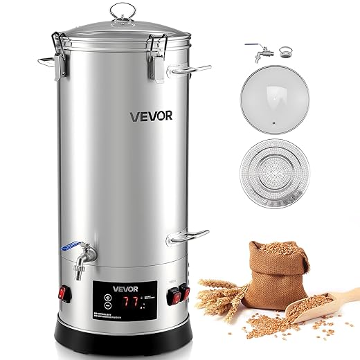 VEVOR Beer Brewing Equipment, 8 Gal/30L 304 Stainless Steel Home Beer Brewer,1500W All-in-One Home Brewing Kit with Tall strainer, Integrated Inner Barrel & Reinforced Handle