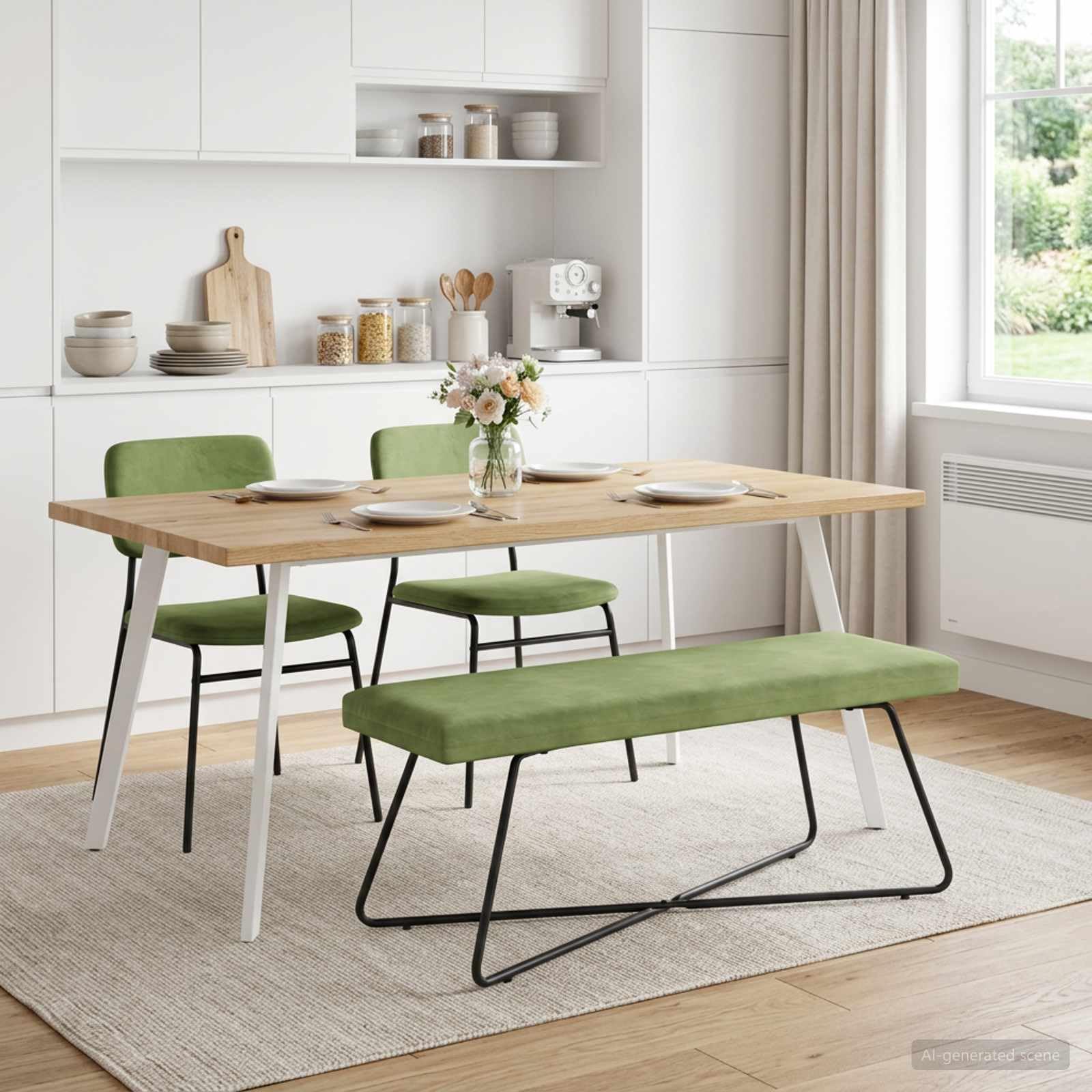 Fengshui Ławka tapicerowana aksamit jasnozielona 110 cm materiał drewnopochodny