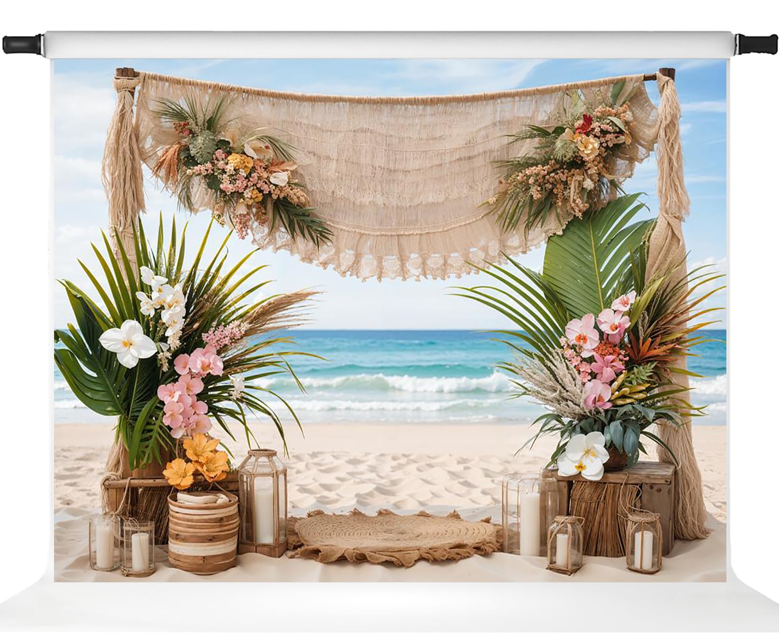 Kate Summer Tropical Beach Photography Backdrops Hawaii Blue Sky Ocean Sea Photo Background Party Banner, 7x5ft