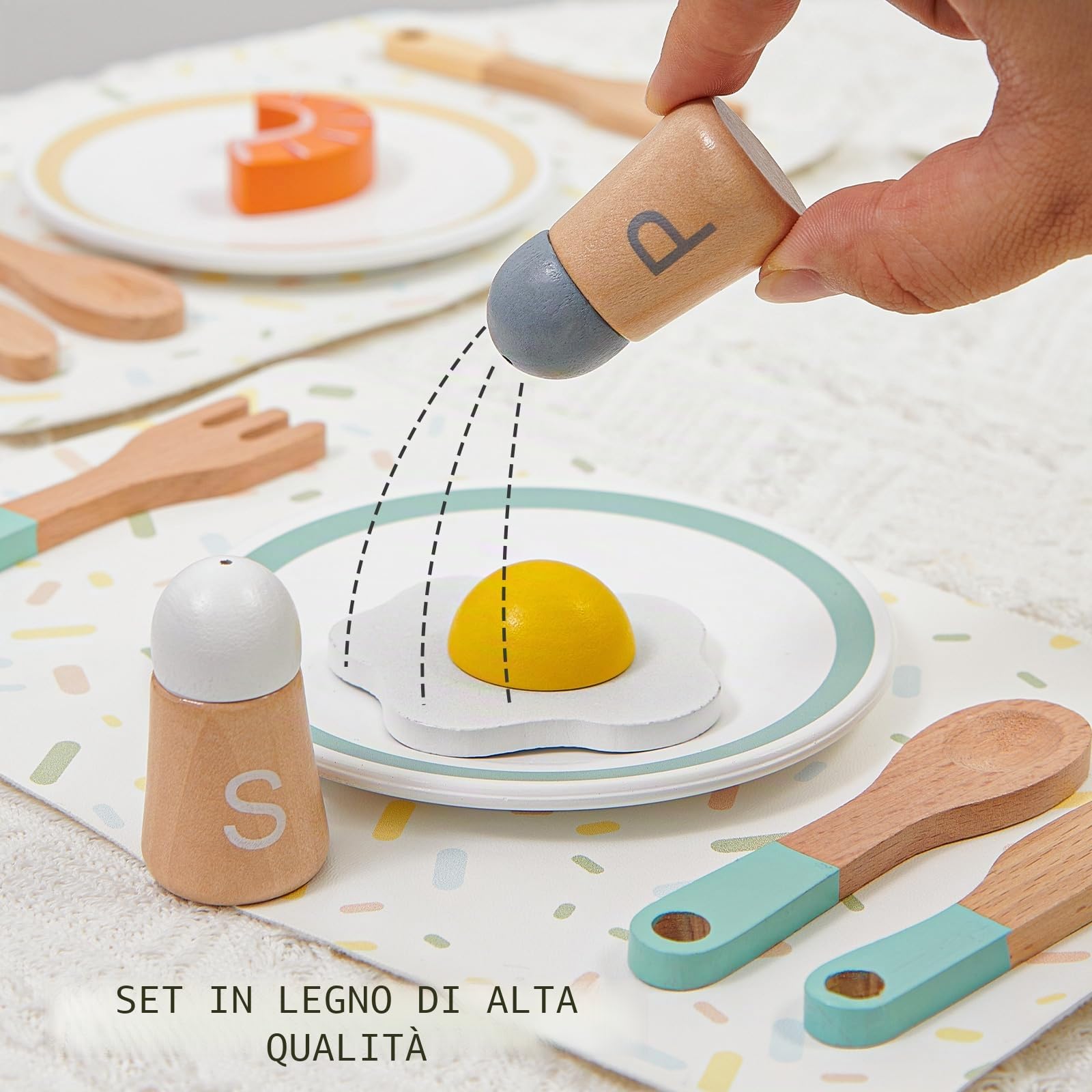 Atoylink Accessori da Cucina per Bambini in Legno, Accessori da Cucina Piatti e Stoviglie Accessori da Cucina per Giochi Gioco di Ruolo Regalo per Ragazze Ragazzi 3 4 5 6 7 8 Anni