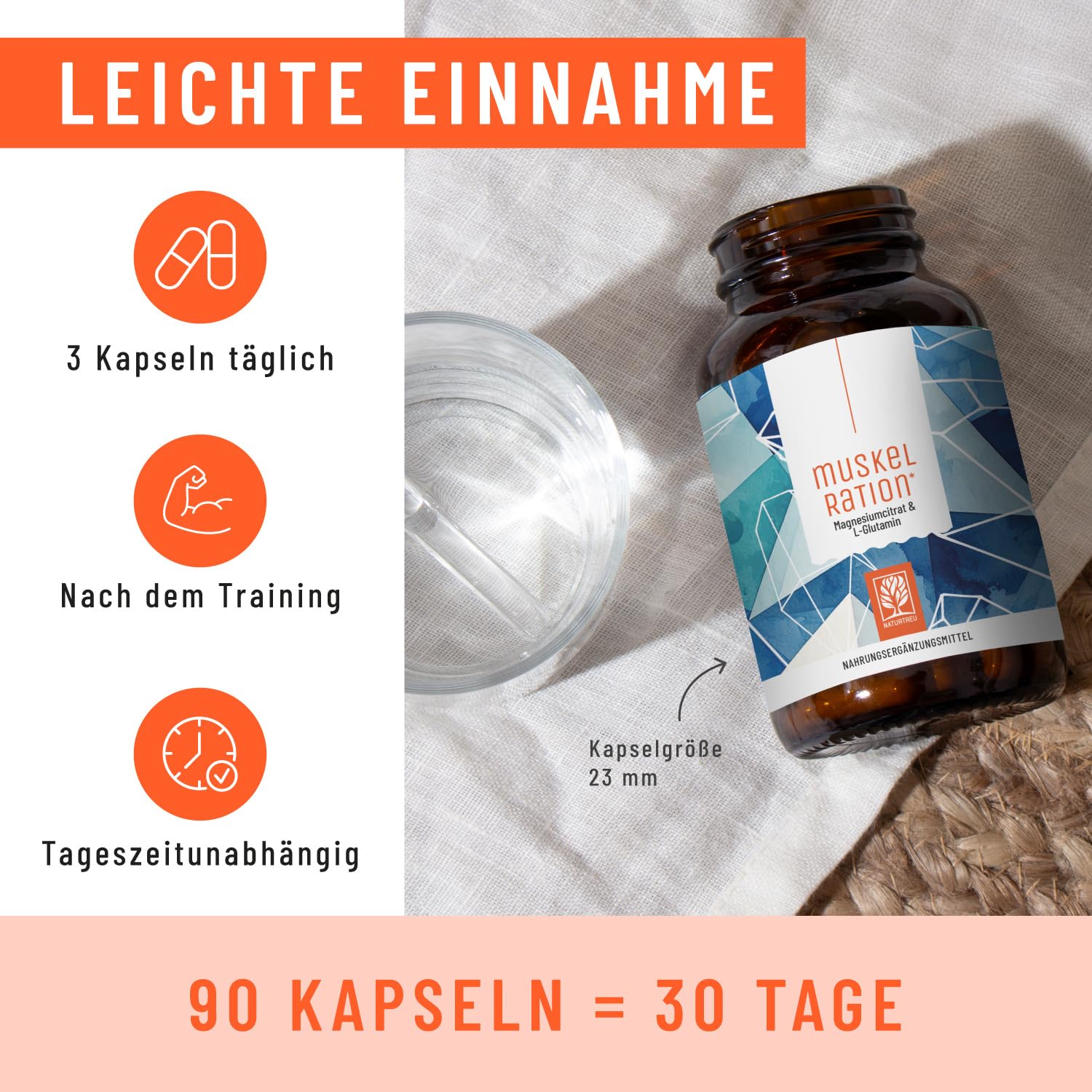 NATURTREU® Magnesiumcitrat hochdosiert - 450 Kapseln, hohe Bioverfügbarkeit | mit L-Glutamin, Zink und Vitamin C - Ideal nach dem Training - Magnesium-Komplex hochdosiert, Vorteilsbundle 5er Paket