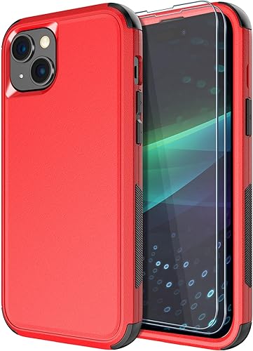 Diverbox Funda para iPhone 15 a prueba de golpes a prueba de caídas protector de pantalla de vidrio templado, funda de protección resistente para