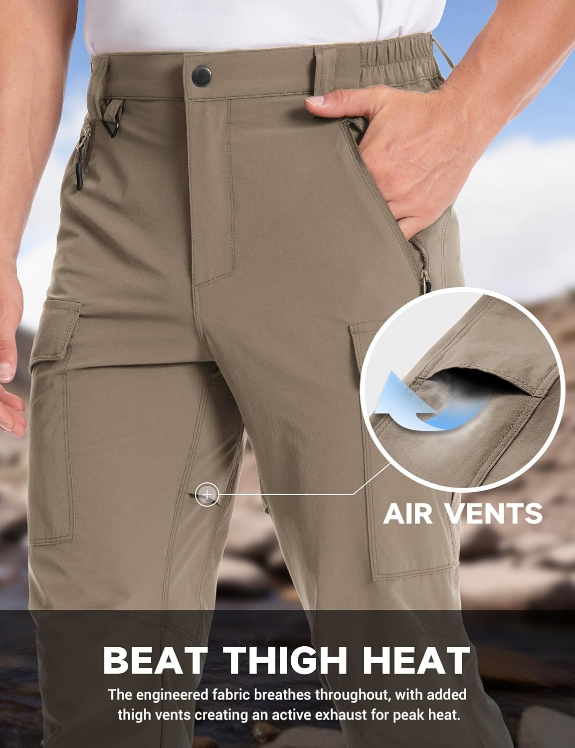 Moosehill Hiking Pants Men Stretch: Breathable Waterproof Quick Dry Lightweight Nylon Spandex Pants for Fishing Travel