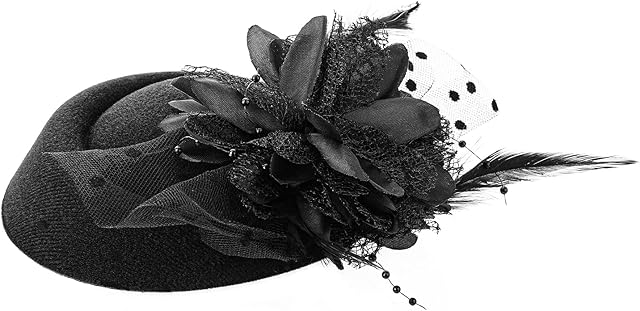 Round Pillbox Hat Fascinator Hat Women's Fascinator Church Wedding Cocktail Hat Veil Flower Fedoras with Hair Clip for Wedding