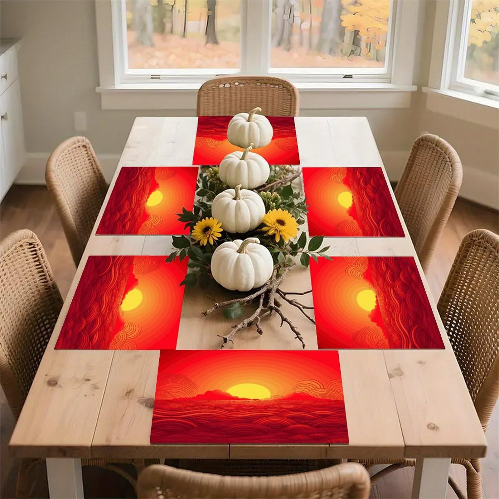 Red Sunrise Placemats Heat-Resistant Washable Place Mats Anti Slip Dining Table Place Mats Wipeable Dining Table Mats Kitchen Decoration Placemats 17.7’’×11.8’’