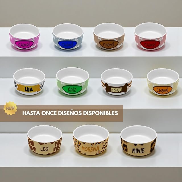 Foto 2 de 7 de Comedero Gato. Bebedero Gatos con Nombre. Personalizado. Comedero Gato Cerámica. Volumen 1100ml. Huellas…