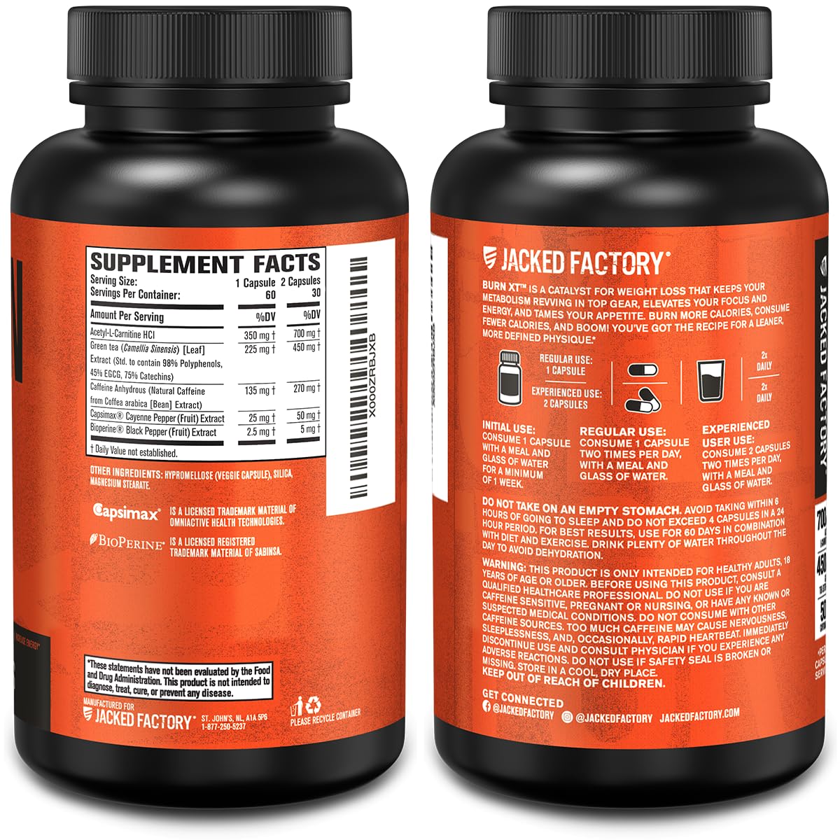 Jacked Factory Burn-XT Clinically Studied Fat Burner & Weight Loss Supplement - Appetite Suppressant & Energy Booster - with Acetyl L-Carnitine, Green Tea Extract and More - 60 Natural Diet Pills — Amazon image 8
