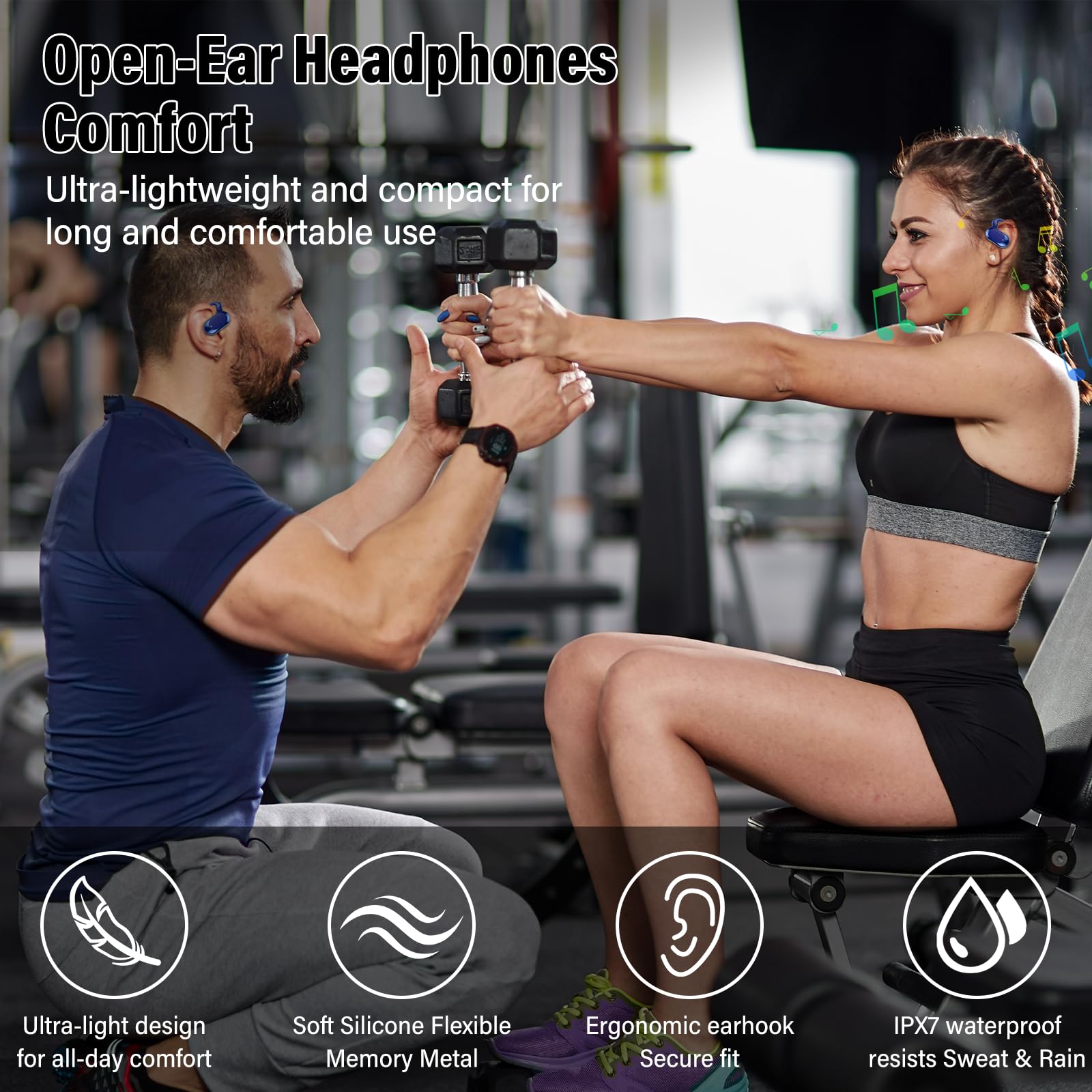 Écouteurs Bluetooth sans Ouverts, 2026 HiFi Écouteurs Bluetooth 5.4 à Conduction Aérienne, Oreillette sans Fil avec 4 ENC Appel Réduction Antibruit Mic, IP7 Étanche Oreillette Bluetooth Android/iOS