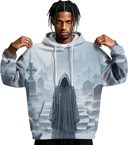 ASUIU Halloween Hoodies for Men 2026 Long Sleeve Scary Costu