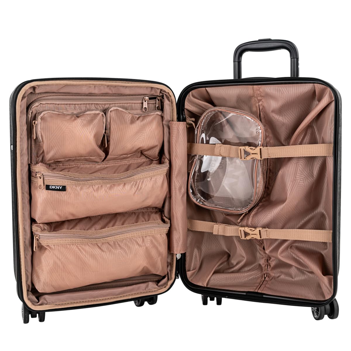 DKNY - Kabinowy bagaż podróżny 55X40X20 Sztywny wózek na kółkach Bagaż podręczny do samolotu Bagaż kabinowy Lekki bagaż kabinowy Bagaż podręczny na krótkie podróże Kompatybilny z Ryanair, Czarny