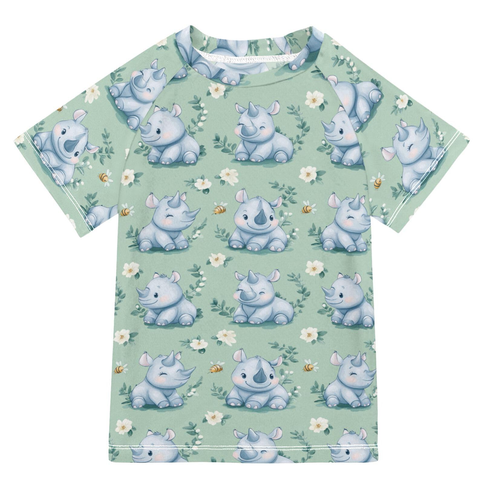 KLL Bathing Suit Girls Short Sleeve Rash Guard for Girls 4T Cute Rhinoceros Green_4