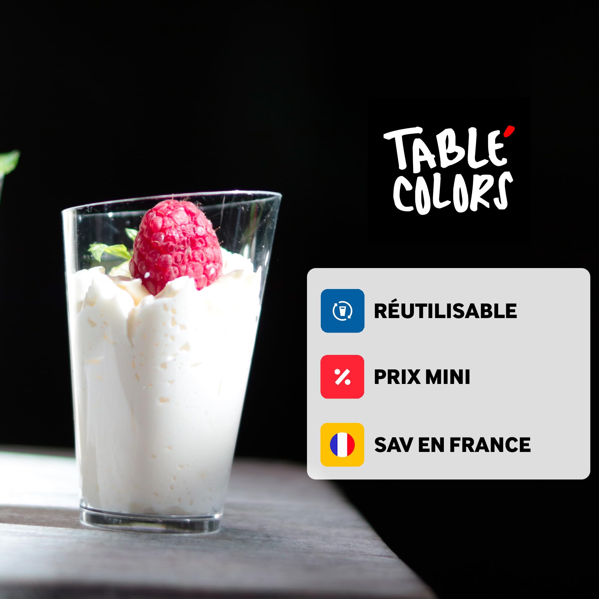 Table'Colors 96 Verrines apéritives transparentes 7 cl - Apéritif - Dessert - Tiramisu - Ramequin - Effet Bisauté - Design